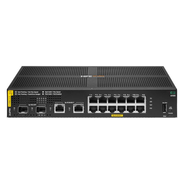 JL679A ARUBA 6100 12G CL4 2SFP+ 139W Switch - RENEW